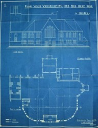<p>Architect J. van Dillewijn ontwierp in 1908 een veelhoekige uitbreiding aan de zuidzijde van de Oude Kerk. De bouwtekening geeft de nieuwe plattegrond en de zuidgevel van de kerk weer. (Stads- en Streekarchief Naarden). </p>
